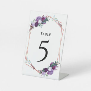 Signe De Table Numéro de table de mariage floral violet élégant