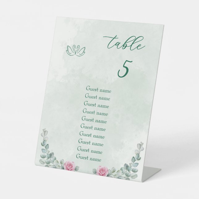 Signe De Table Numéro de table de mariage vert émeraude et rose c (Recto)
