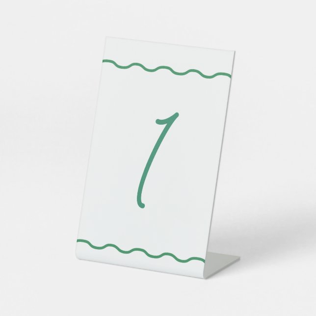 Signe De Table Numéro de table du Mariage rétro à ondes vertes (Recto)