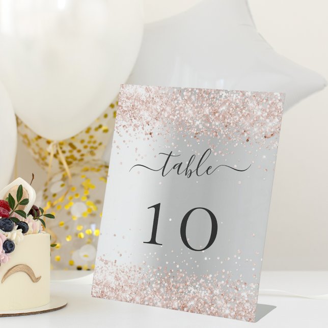 Signe De Table Numéro de table du mariage rose en or argent (Créateur téléchargé)