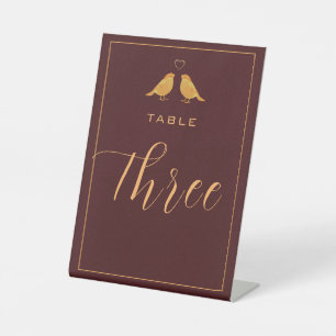 Signe De Table Numéro de table élégant bordeaux et or