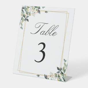 Signe De Table Numéro de table feuille verte minimaliste moderne