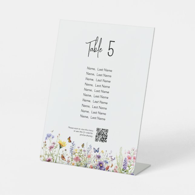 Signe De Table Numéro de table fleur sauvage avec invités et code (Recto)