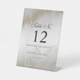 Signe De Table Numéro de table gris brumeux avec paillettes dorée