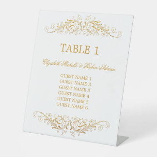 Signe De Table Numéro de table mariage avec liste d'invités