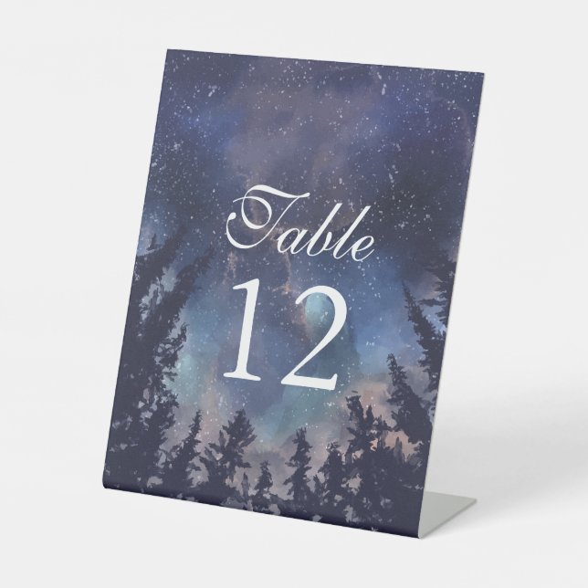Signe De Table Numéro de Table Mariage Céleste Forêt Nuit Étoilée (Recto)