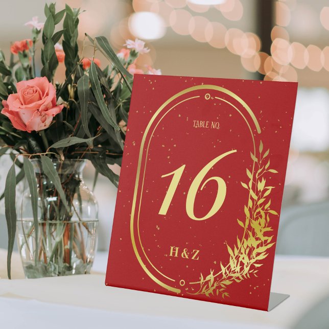 Signe De Table Numéro de table Mariage rouge Gold Frame (Créateur téléchargé)