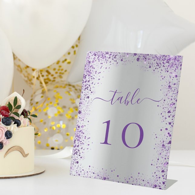 Signe De Table Numéro de table mariage violet argenté (Créateur téléchargé)