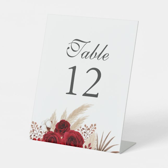 Signe De Table Numéro de table Roses Bourgogne & Herbe de Pampas (Recto)
