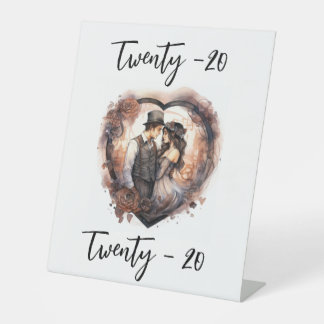 Signe De Table Numéro de tableau Mariage Coeur d'aquarelle romant