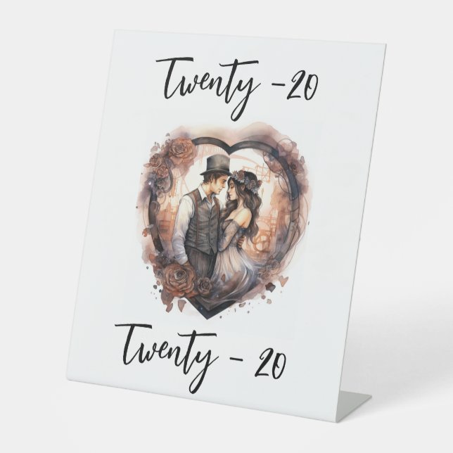 Signe De Table Numéro de tableau Mariage Coeur d'aquarelle romant (Recto)