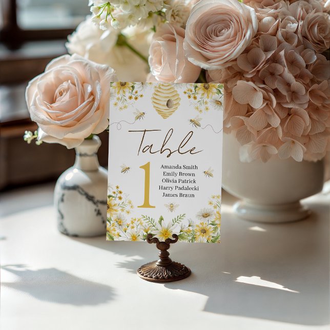 Signe De Table Numéros de table floraux botaniques d'abeille à mi (Créateur téléchargé)