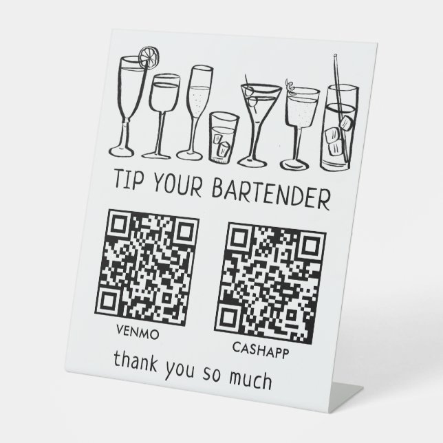 Signe De Table NUMÉROTER POUR PAYER LES CODES QR Cocktails Barman (Recto)