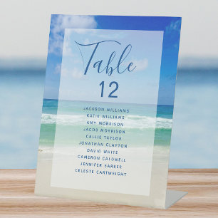 Signe De Table Ocean Photo Beach Wedding Numéro de table w Noms