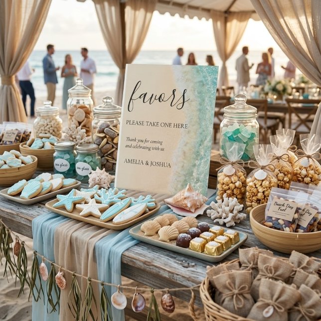 Signe De Table Ocean Summer Blue Beach Sable Blanc Mariage Faveur (Créateur téléchargé)