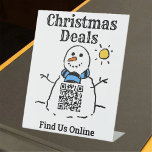 Signe De Table Offres de Noël en ligne avec le code QR<br><div class="desc">Signe du code QR de Noël. Trouvez-nous en ligne. Photo Snowman avec QR Code. Offres de Noël.</div>