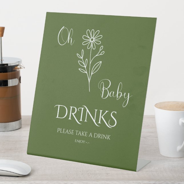Signe De Table Oh Baby Minimalist Wildflower Baby Shower Drinks (In SItu)