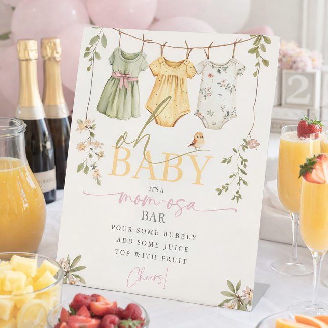 Signe De Table Oh Baby Mom-osa Bar Baby Clothesline Baby Shower (Oh Baby Mom-osa Bar Baby Clothesline Baby Shower Pedestal Sign)