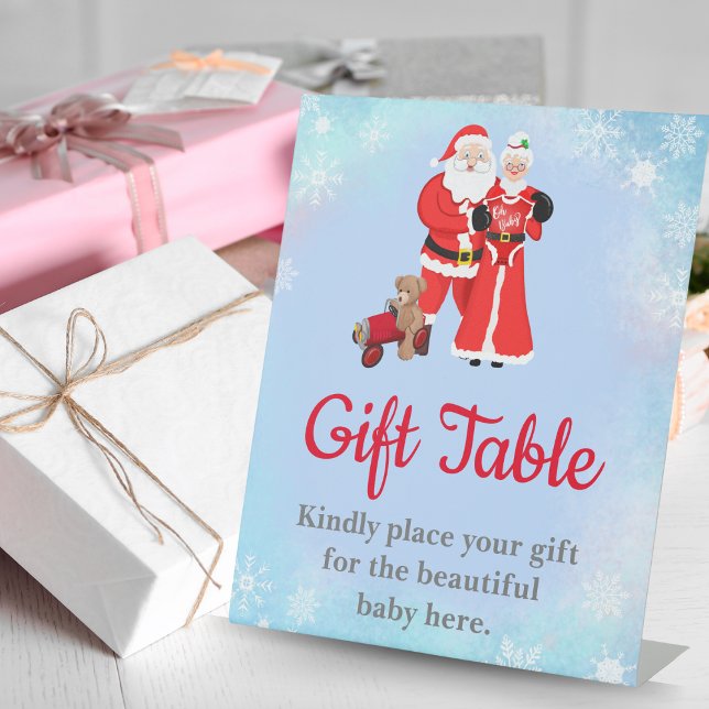 Signe De Table Oh Baby Père Noël & Mme Claus Baby shower Table Ca (A great sign for your gift table with charming Santa and Mrs. Claus celebrating the joy of baby!)