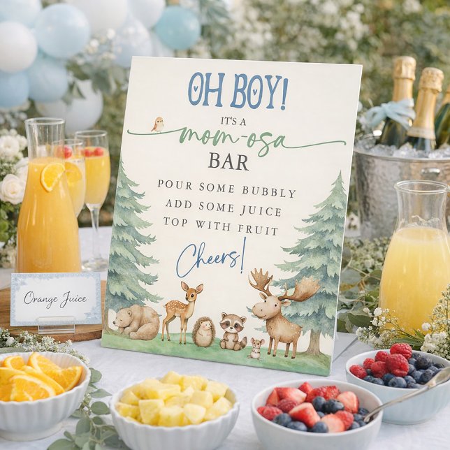 Signe De Table Oh Boy Mom-osa Bar Forest Animal Baby Shower (Oh Boy Mom-osa Bar Forest Animal Baby Shower Pedestal Sign)