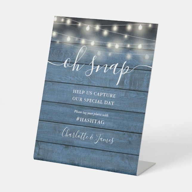 Signe De Table Oh Snap Mariage String lumières Bleu Rustique Bois (Recto)