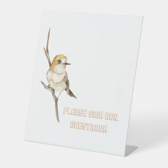 Signe De Table Oiseau Sur Une Branche Signer Notre Livre D'Invité (Recto)