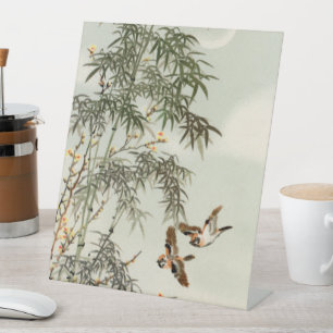 Signe De Table Oiseaux Bambou Asiatique Japonais Vintage