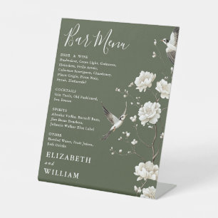 Signe De Table Olive Green Chinoiserie Floral Bar Menu Mariage