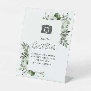 Signe De Table Olive Green Floral Photo Mariage du livre d'or