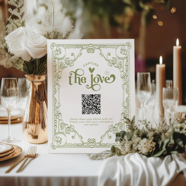 Signe De Table Olive Green Mariage the Love Photo Share QR Code (Créateur téléchargé)