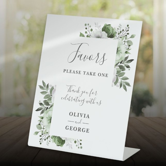 Signe De Table Olive Green Pays Élégant Mariage Floral Faveurs (Olive Green Elegant Country Floral Wedding Favors Pedestal Sign)