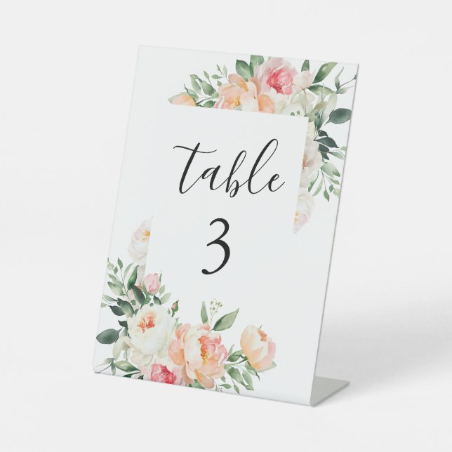 Signe De Table Onglet Mariage de la table Floral Blush Pink Peoni (Recto)