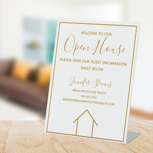 Signe De Table Open House Real Estate Company Custom Chic Gold (Créateur téléchargé)