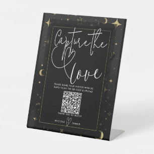 Signe De Table Or Noir Lune Céleste Étoiles Capturer l'Amour