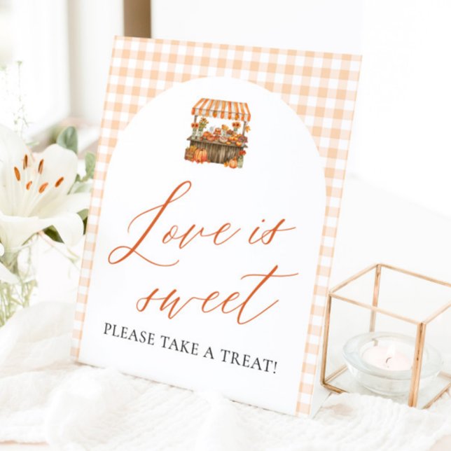 Signe De Table Orange d'automne Frais du Marché L'amour est doux (Fall Orange Fresh Off The Market Love is Sweet Sign)