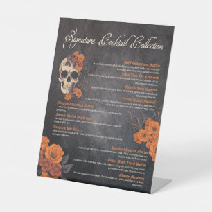 Signe De Table Orange Fleurs Élégant Menu Cocktail