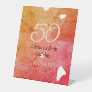 Signe De Table Orange rouge 50 anniversaire ajouter nom date p