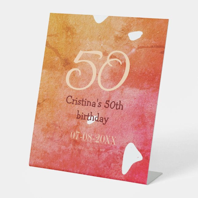 Signe De Table Orange rouge 50 anniversaire ajouter nom date p (Recto)