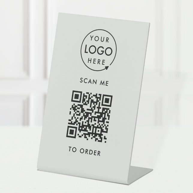 Signe De Table Ordre de lieu du code QR | Logo d'entreprise gris  (Créateur téléchargé)