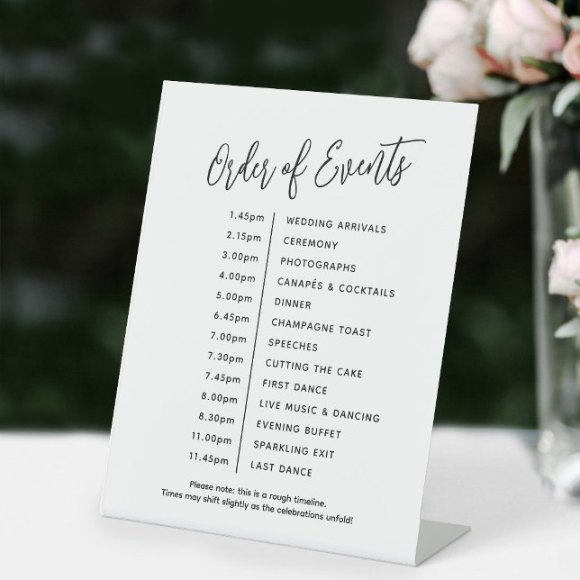 Signe De Table Ordre des événements de mariage simple noir et bla (Créateur téléchargé)