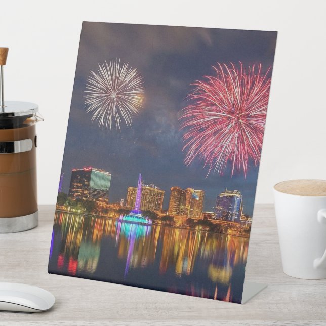 Signe De Table Orlando Florida Lake Eola Fireworks & Fontaine (In SItu)