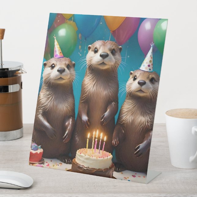 Signe De Table Otter Triplets Anniversaire, (In SItu)