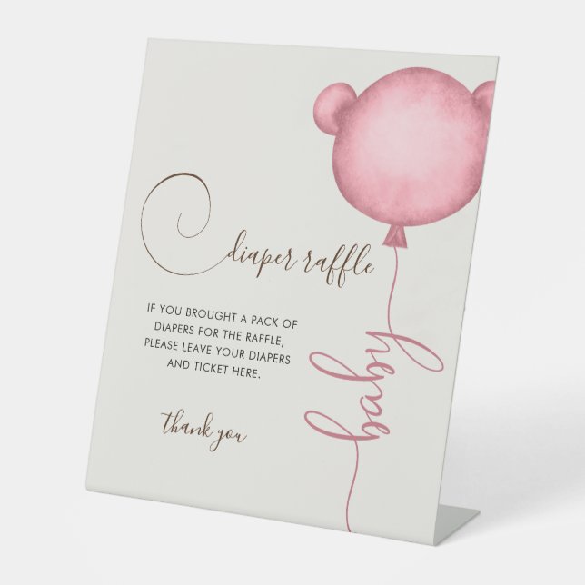 Signe De Table Ours à balloon à calotte rose (Recto)