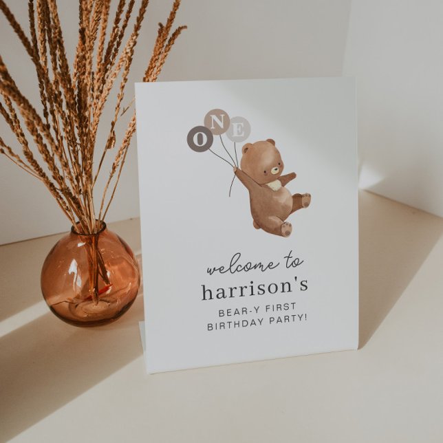 Signe De Table Ours avec 3 Ballons Brown Affiche de bienvenue (Créateur téléchargé)