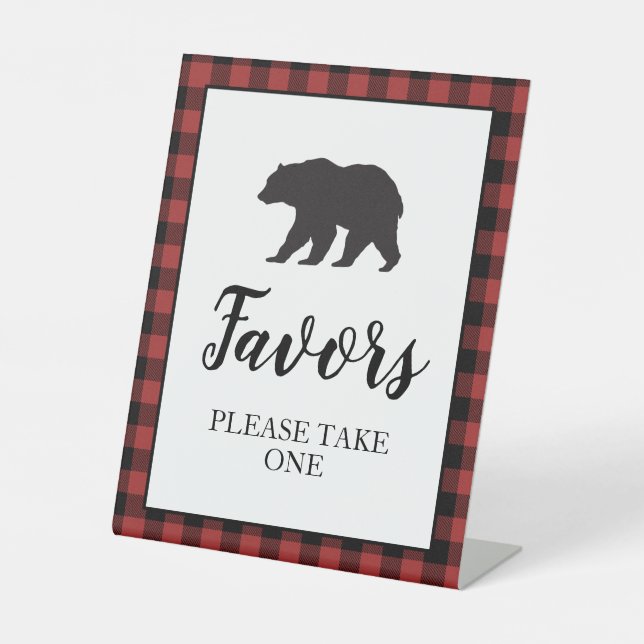 Signe De Table Ours Baby shower rouge Plaid Faveur (Recto)