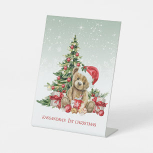 Signe De Table Ours en peluche Arbre coloré Bébé 1er Noël