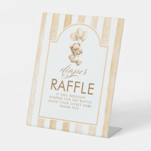 Signe De Table Ours en peluche beige rayé tirage au sort couche b