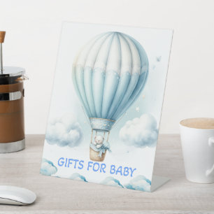 Signe De Table Ours en peluche en bleu Ballotte Baby shower Carte