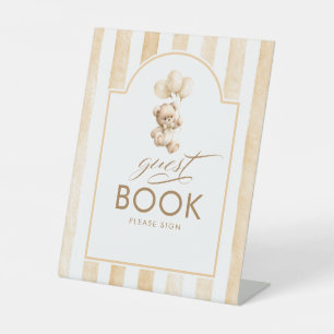 Signe De Table Ours en peluche Livre d'or Beige Rayures Baby Show