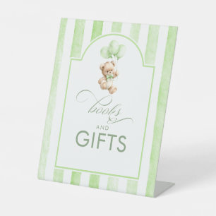 Signe De Table Ours en peluche Livres et Cadeaux Baby Shower Vert